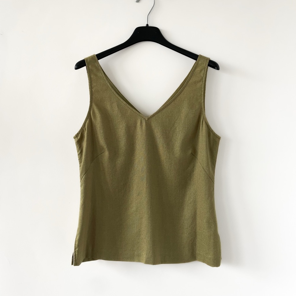 MM Lafleur V-Neck Sleeveless Blouse, Linen - Olive Green